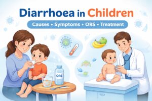 Diarrhoea in children showing oral rehydration solution and dehydration care