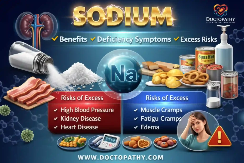 Sodium: Importance, Functions, Deficiency Symptoms, Risks of Excess, and Natural Sources