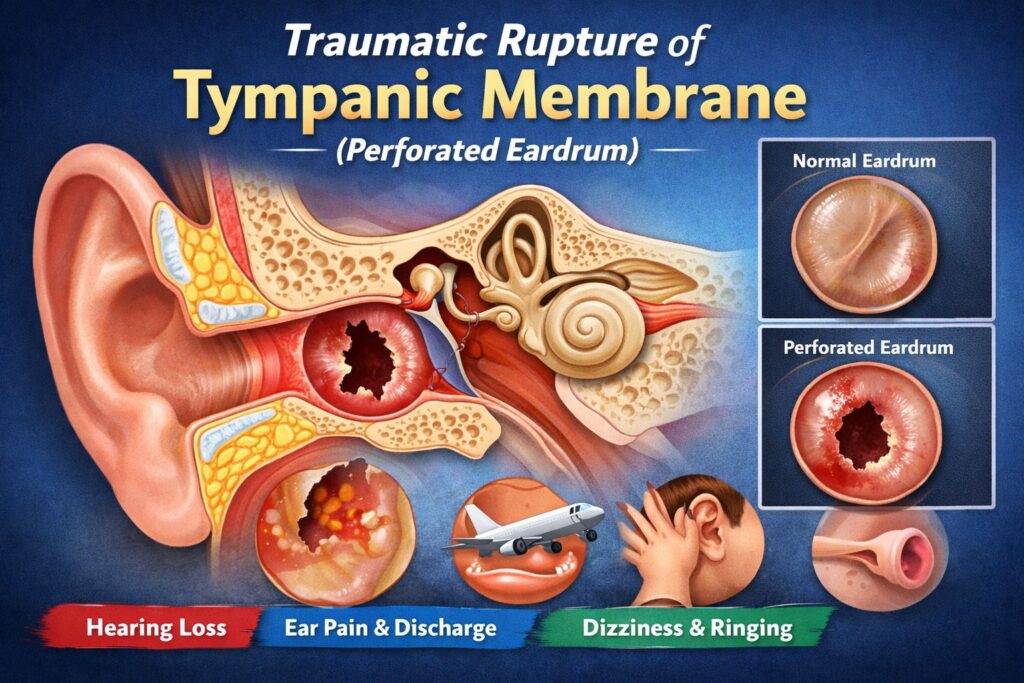 Traumatic rupture of tympanic membrane