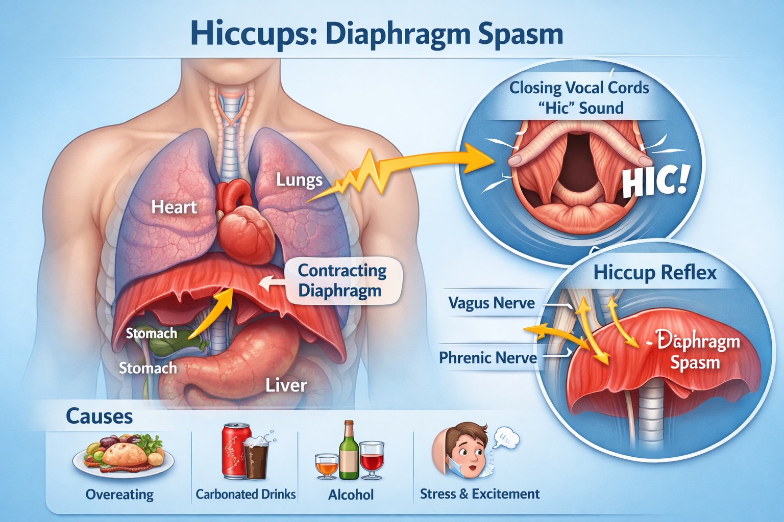 Diaphragm spasm and hiccup reflex explained
